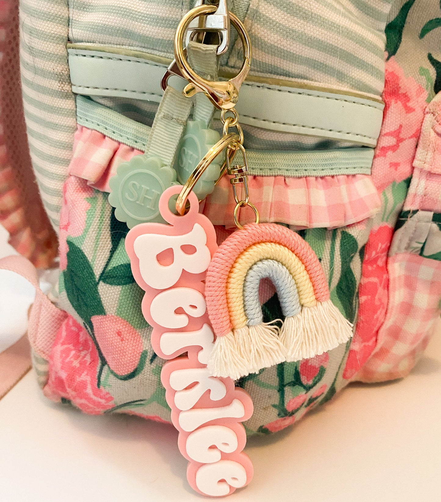 Boho Rainbow Name Keychain or Backpack Tag