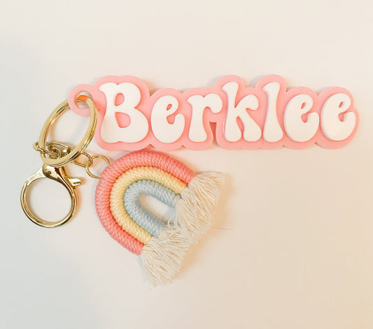 Boho Rainbow Name Keychain or Backpack Tag